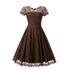 Women's Vintage Short Sleeve Lace Evening Party Swing Dress #Brown