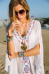 Embroidered V Neck Flowy White Beach Cover Up