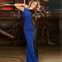 One Sleeve Lace Stitched Maxi Dress #Blue