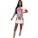 Cartoon Shirt Dress With Ruffle Sleeve #White #Round Neck #Ruffle Sleeve SA-BLL282504-2 Fashion Dresses and Mini Dresses by Sexy Affordable Clothing