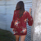 Floral Print Loose Puff Sleeve Kimono Cardigan Lace Patchwork Cover Up Blouse #Tops #Red SA-BLL630-2 Women's Clothes and Blouses & Tops by Sexy Affordable Clothing