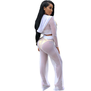 Cover Up High Waist Bottoms & Hooded Top #White #Two Piece SA-BLL282430-1 Sexy Clubwear and Pant Sets by Sexy Affordable Clothing