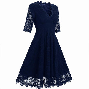 Women's 3/4 Sleeve Lace-stitching Evening Dress #Blue #Swing Dress SA-BLL36020-2 Fashion Dresses and Skater & Vintage Dresses by Sexy Affordable Clothing