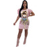 Kaira Ruffle Sleeve Graphic Mini Dress #Pink #Round Neck #Ruffle Sleeve