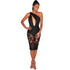 Black Patchwork Lace Hollow-out Sleeveless Elegant Midi Dress #Midi Dress #Black