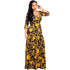 Black Casual A-Line Long Print Swing Dresses #V-Neck #3/4 Sleeve