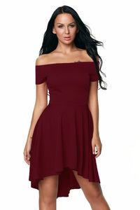 Sexy Elegant Women Party Dress Off Shoulder Burgundy Skater Dress Vestidos de Festa