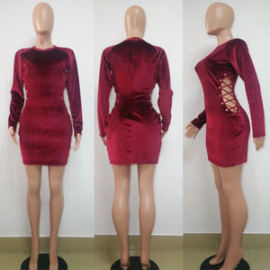 Sexy Waist Side Hollow Out Club Velvet Dress  SA-BLL27893 Fashion Dresses and Mini Dresses by Sexy Affordable Clothing