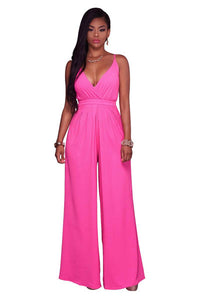 Rosea Hot Pink V Neck Jumpsuit #Jumpsuit SA-BLL55323-1 Women's Clothes and Jumpsuits & Rompers by Sexy Affordable Clothing