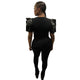 Printed Lips Leather Lotus Sleeve Jumpsuit Pants #Black SA-BLL55195 Women's Clothes and Jumpsuits & Rompers by Sexy Affordable Clothing