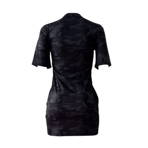 Letter Printed Short Sleeve Sexy Camouflage Dress #Black SA-BLL27930 Fashion Dresses and Mini Dresses by Sexy Affordable Clothing