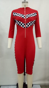 Tiffany Checkered Capri Jumper #Red #V Neck #Racing #Sport SA-BLL55466-2 Women's Clothes and Jumpsuits & Rompers by Sexy Affordable Clothing