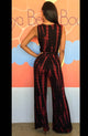 Belt Design V Neck Printed Jumpsuit  SA-BLL55194 Women's Clothes and Jumpsuits & Rompers by Sexy Affordable Clothing