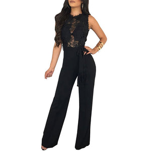 Sleeveless Lace Panel Belted Bordeaux Jumpsuit #Lace #Sleeveless #Belt SA-BLL55363-2 Women's Clothes and Jumpsuits & Rompers by Sexy Affordable Clothing