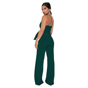 Straps Halter Women's Wide Leg Jumpsuits #Green #Straps #Deep-V SA-BLL55514-6 Women's Clothes and Jumpsuits & Rompers by Sexy Affordable Clothing