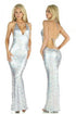 Evening dress in shades of silver material