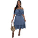 Stitching Off Shoulder Denim Ruffles Dress #Ruffle #Denim #Off The Shoulder SA-BLL51239 Fashion Dresses and Maxi Dresses by Sexy Affordable Clothing