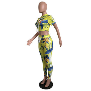 Casual Hooded Collar Floral Printed Two-Piece Pants Set #Short Sleeve #Two Piece #Hooded #Print SA-BLL282449-2 Sexy Clubwear and Pant Sets by Sexy Affordable Clothing