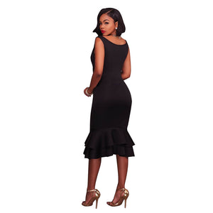 Layla Black Mermaid Shape Ruffle Midi Dress #Midi Dress #Black SA-BLL36032-2 Fashion Dresses and Midi Dress by Sexy Affordable Clothing