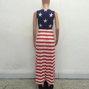 Womens Casual Sleeveless Flag Print Stars And Stripes Maxi Dress #Sleeveless #Stripe #Print SA-BLL51146 Fashion Dresses and Maxi Dresses by Sexy Affordable Clothing