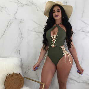 Chic Lace-up Polyester One-piece Swimwear #V-Neck #One Piece #Lace-Up SA-BLL8059-4 Sexy Lingerie and Teddys by Sexy Affordable Clothing