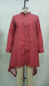 Lightweight Button Down Long Sleeve Striped Collarless Shirt Dress #Striped #Collarless #Irregular SA-BLL282562-1 Sexy Clubwear and Club Dresses by Sexy Affordable Clothing