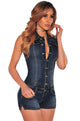 Denim Button Down Sleeveless Romper  SA-BLL55278 Women's Clothes and Jumpsuits & Rompers by Sexy Affordable Clothing