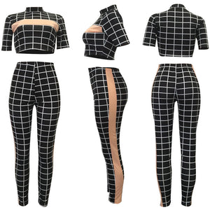 White and Black Checks Crop Pant Set #Two Piece #Crop SA-BLL282464-1 Sexy Clubwear and Pant Sets by Sexy Affordable Clothing