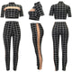 White and Black Checks Crop Pant Set #Two Piece #Crop SA-BLL282464-1 Sexy Clubwear and Pant Sets by Sexy Affordable Clothing