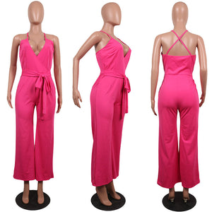 Straps Halter Women's Wide Leg Jumpsuits #Straps #Rose #Deep-V SA-BLL55514-1 Women's Clothes and Jumpsuits & Rompers by Sexy Affordable Clothing