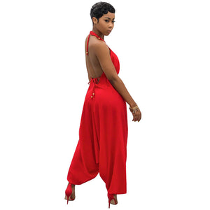 Halter Deep V-neck High Waisted Beachwear Long Jumpsuit #Red #V Neck #Halter #High Waisted SA-BLL55524-4 Women's Clothes and Jumpsuits & Rompers by Sexy Affordable Clothing