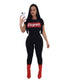 5 Colors Letter Super Print Sportive Jumpsuit With Short Sleeve #Jumpsuit #Printed SA-BLL55396-4 Women's Clothes and Jumpsuits & Rompers by Sexy Affordable Clothing