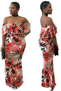 Sublimation Slash Shoulder Maxi Dress  SA-BLL51318 Fashion Dresses and Maxi Dresses by Sexy Affordable Clothing