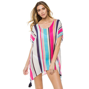 Colorful Striped Chiffon Cover Tunic #Striped #Chiffon #Tunic SA-BLL38549 Sexy Swimwear and Cover-Ups & Beach Dresses by Sexy Affordable Clothing