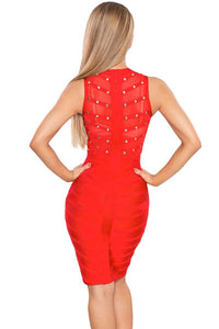 Red Studded Bandage Dress  SA-BLL36169-1 Fashion Dresses and Midi Dress by Sexy Affordable Clothing