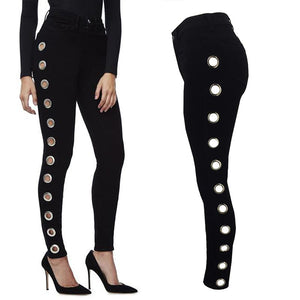 Good Waist Grommets Skinny High-Rise Jeans #Black #Jeans SA-BLL606 Women's Clothes and Jeans by Sexy Affordable Clothing