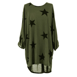 Quirky Batwing Long Sleeve Star Print Tunic Jumper Dress #Army Green SA-BLL28238-6 Sexy Clubwear and Club Dresses by Sexy Affordable Clothing