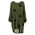 Quirky Batwing Long Sleeve Star Print Tunic Jumper Dress #Army Green