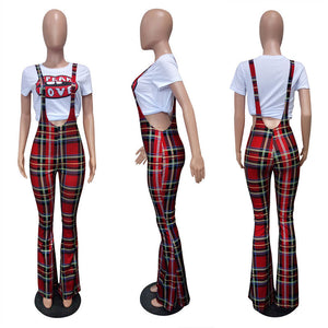 Plaid Printed Sling Jumpsuit With Wide Leg #Sling #Printed SA-BLL55571 Women's Clothes and Jumpsuits & Rompers by Sexy Affordable Clothing