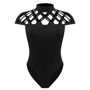 Black Caged High Neck Body Suit #Jumpsuit #Black SA-BLL55204-3 Women's Clothes and Jumpsuits & Rompers by Sexy Affordable Clothing