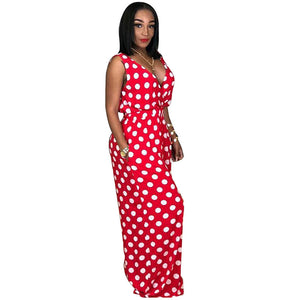 Polka V-neck Jumpsuit #V-Neck #Wide Leg #Polka SA-BLL55578 Women's Clothes and Jumpsuits & Rompers by Sexy Affordable Clothing