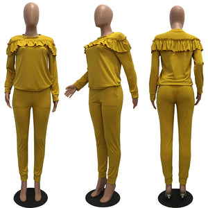 Women Ruffles Patchwork Casual Pant And Top #Yellow #Two Piece SA-BLL28052-2 Sexy Clubwear and Pant Sets by Sexy Affordable Clothing