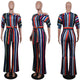 One Off Shoulder Print Colorful Striped Jumpsuit w/ Belt #One Shoulder #Striped SA-BLL55515-4 Women's Clothes and Jumpsuits & Rompers by Sexy Affordable Clothing