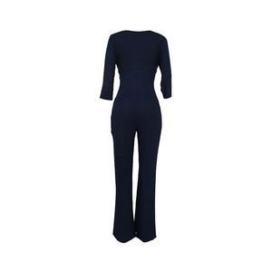 Deep-V Pearl Striped Cropped Sleeve Jumpsuit #V-Neck #Striped SA-BLL55618-2 Women's Clothes and Jumpsuits & Rompers by Sexy Affordable Clothing