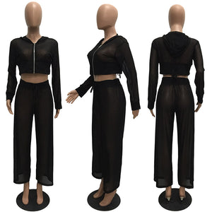 Cover Up High Waist Bottoms & Hooded Top #Black #Two Piece SA-BLL282430-3 Sexy Clubwear and Pant Sets by Sexy Affordable Clothing