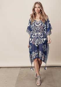 Printed Cocoon Kimono Beach Coverup #Beach Dress #Navy SA-BLL3727 Sexy Swimwear and Cover-Ups & Beach Dresses by Sexy Affordable Clothing