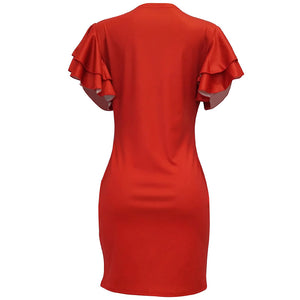 Kaira Ruffle Sleeve Graphic Mini Dress #Red #Round Neck #Ruffle Sleeve SA-BLL282511-3 Fashion Dresses and Mini Dresses by Sexy Affordable Clothing