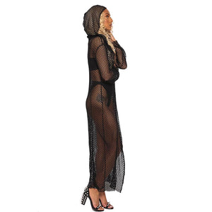 Mesh Hoodie Longline Cardigan Jacket #Black #Hooded SA-BLL678 Women's Clothes and Blouses & Tops by Sexy Affordable Clothing