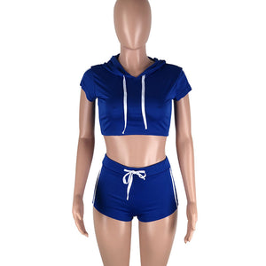 Play A Game Of Tennis Short Set - Royal/White #Stripe #Hooded #Crop Top SA-BLL282653-2 Sexy Clubwear and Pant Sets by Sexy Affordable Clothing