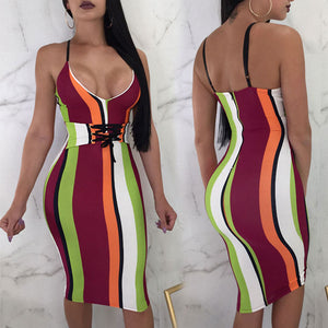 Sexy Lace-up Striped Printed Sheath Knee Length Dress #Printed #Striped #Lace-Up SA-BLL36233 Fashion Dresses and Midi Dress by Sexy Affordable Clothing